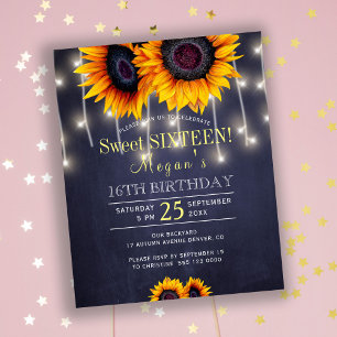 Sunflowers rustic chic sweet sixteen invitation