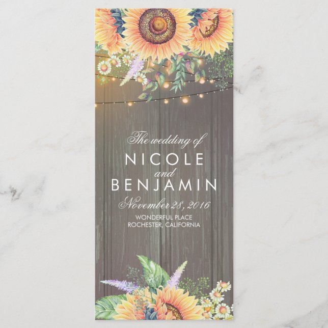 Sunflowers Rustic Country Barn Wedding Programs (Front)