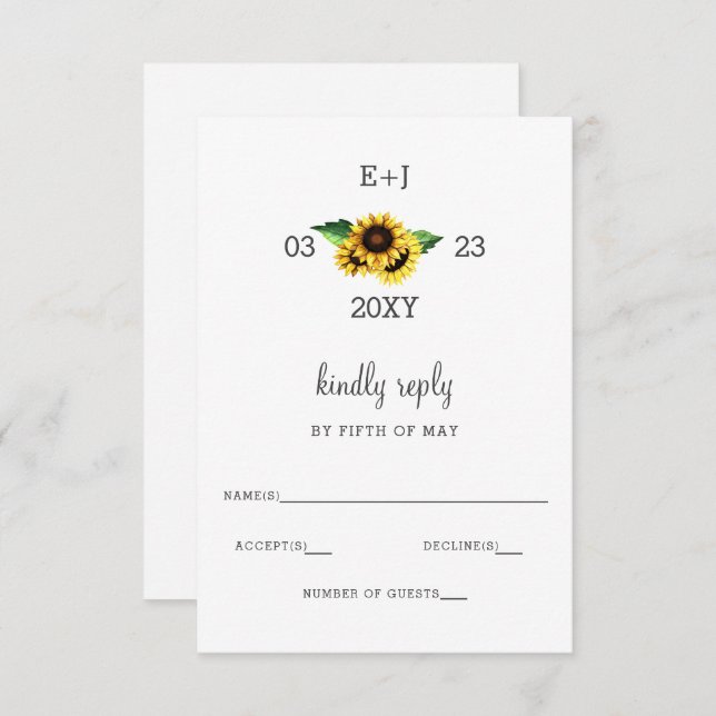 Sunflowers Rustic Country Chic wedding RSVP (Front/Back)