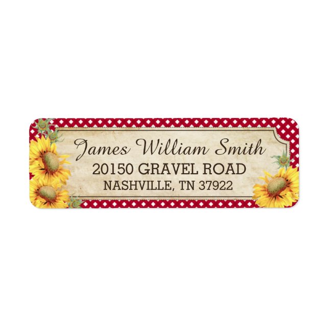 Sunflowers Rustic Country Picnic Wedding Label Return Address Label (Front)