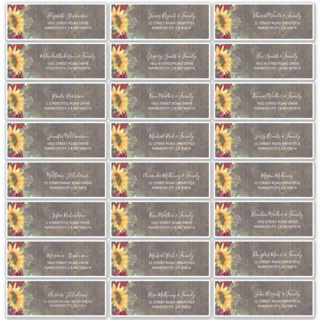 Sunflowers Rustic Fall Guest Names Address Labels (Front)