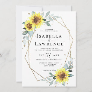 Sunflowers Rustic Floral Gold Foil Frame Wedding Invitation