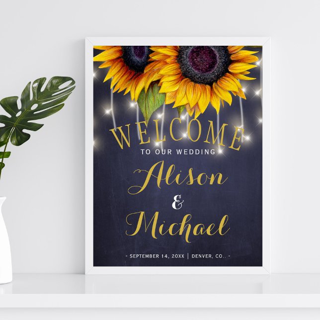 Sunflowers rustic lights fall wedding welcome sign (Creator Uploaded)