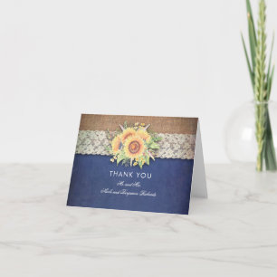 Sunflowers Rustic Navy Wedding Thank You