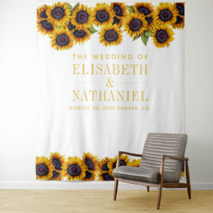 Sunflowers rustic wedding photo booth backdrop tapestry