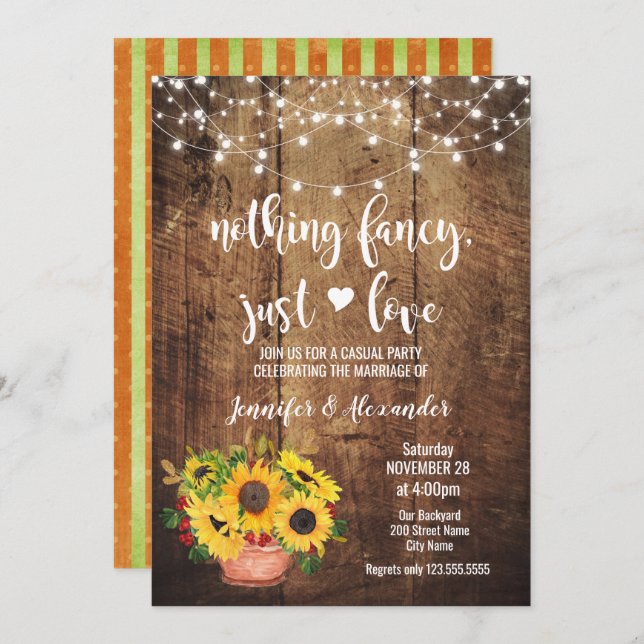 Sunflowers Rustic Wedding Reception Invitation (Front/Back)