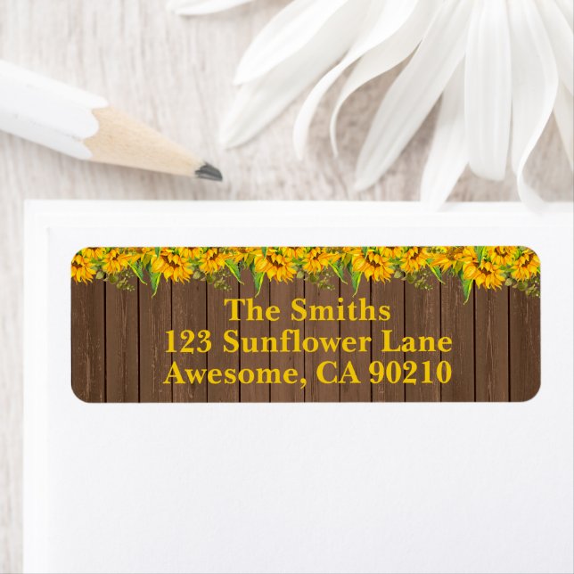Sunflowers Rustic Wedding Return Address Labels (Insitu)