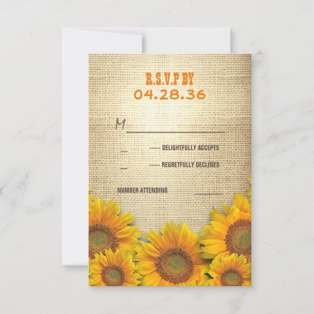 Sunflowers Rustic Wedding RSVP Cards (Front)