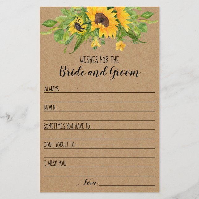 Sunflowers Rustic Wishes for the Couple Card (Front)