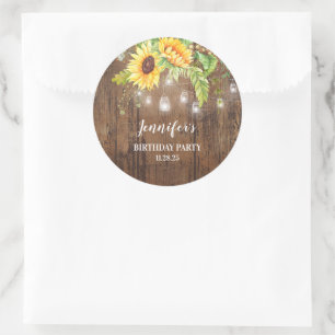 Sunflowers, Rustic Wood, and Lights Classic Round Sticker