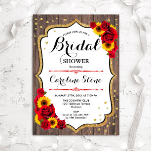 Sunflowers Rustic Wood Bridal Shower Invitation