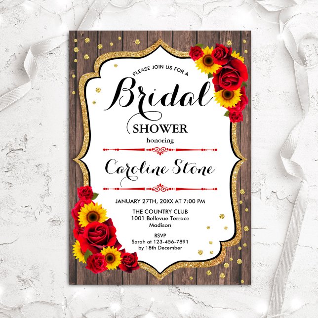 Sunflowers Rustic Wood Bridal Shower Invitation (Creator Uploaded)