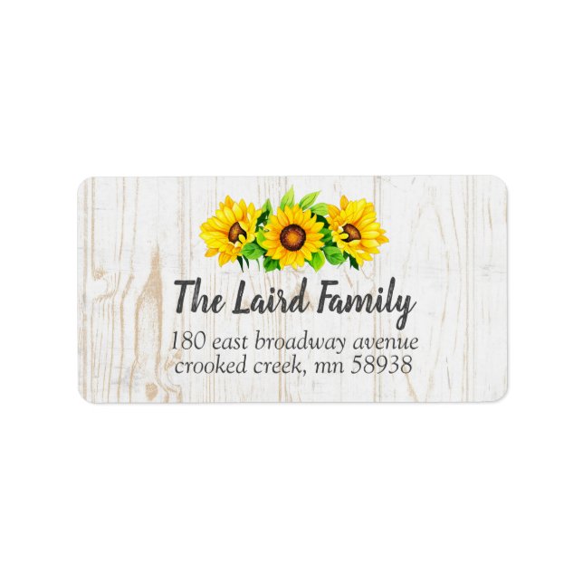 Sunflowers & Rustic Wood Country Large Return Label (Front)