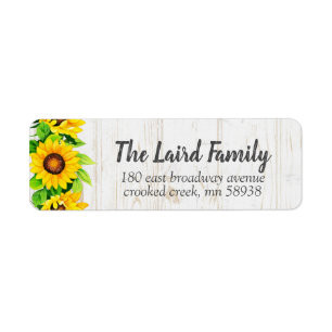 Sunflowers & Rustic Wood Country Return Address Label