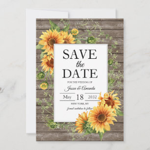 Sunflowers Rustic Wood Custom Wedding Save The Date
