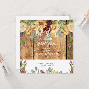 Sunflowers Rustic Wood Floral Bridal Shower Invitation