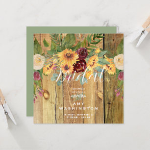 Sunflowers Rustic Wood & Green Bridal Shower  Invitation