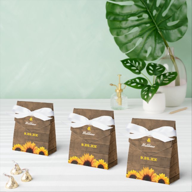 Sunflowers & Rustic Wood Wedding Favour Box (Multiple)