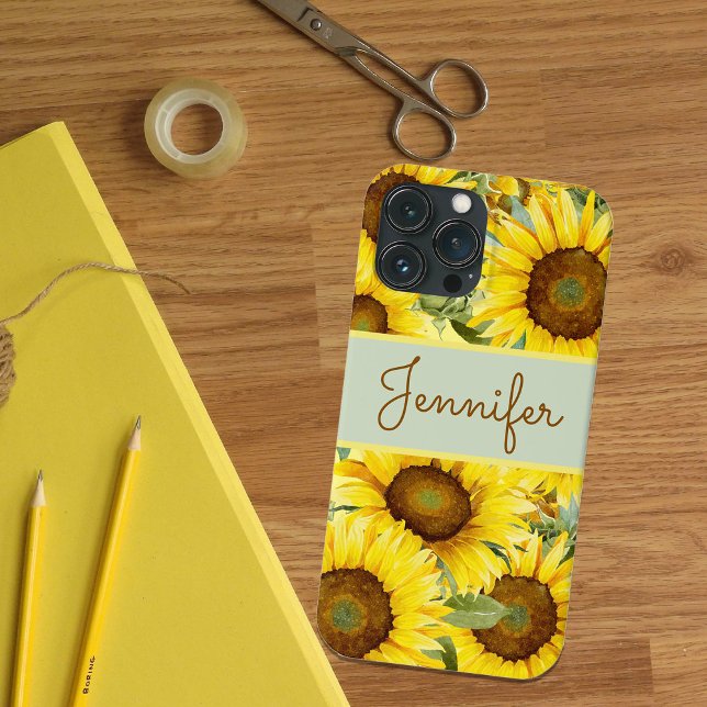 Sunflowers Rustic Yellow Brown Watercolor Custom  Case-Mate iPhone Case (Creator Uploaded)