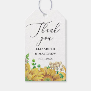 Sunflowers. Rustic yellow floral wedding thank you Gift Tags
