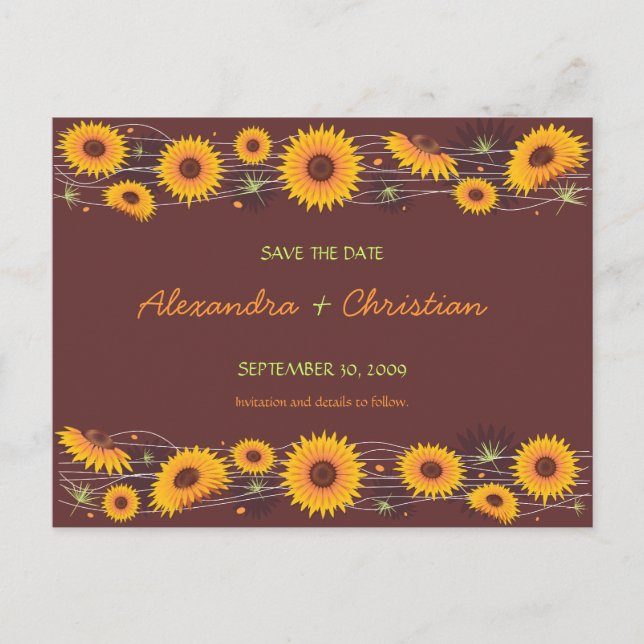 Sunflowers Save the Date Wedding Announcement 2 (Front)