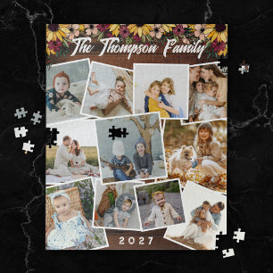 Sunflowers Scattered Photos Family Photo Collage Jigsaw Puzzle