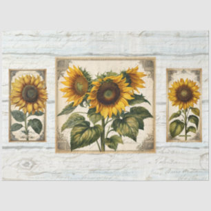 Sunflowers Script Ephemera Rustic Wood Decoupage Tissue Paper