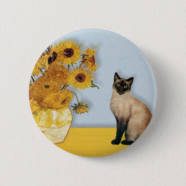 Sunflowers - Seal Point Siamese cat 6 Cm Round Badge (Front)