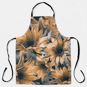 Sunflowers seamless pattern. Autumn watercolor bac Apron