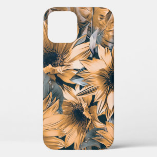 Sunflowers seamless pattern. Autumn watercolor bac iPhone 12 Case