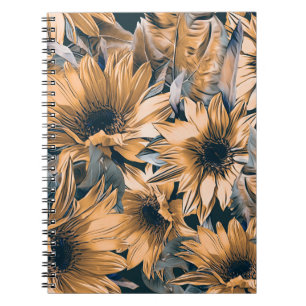 Sunflowers seamless pattern. Autumn watercolor bac Notebook