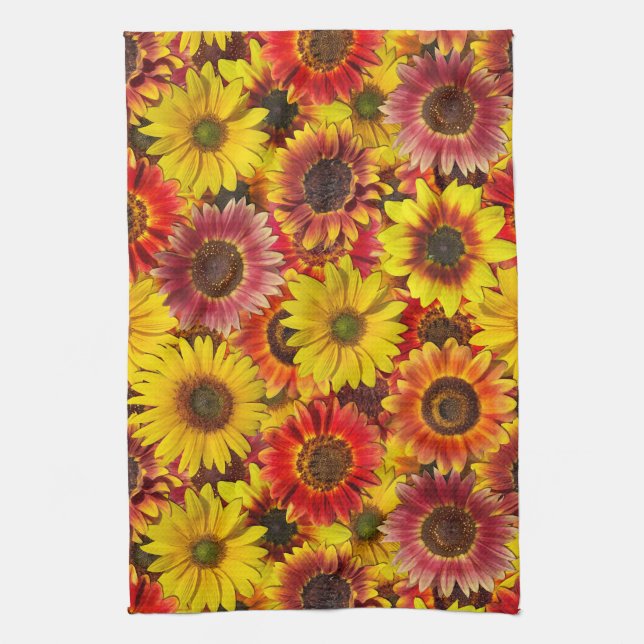 Sunflowers Seamless Pattern Tea Towel (Vertical)