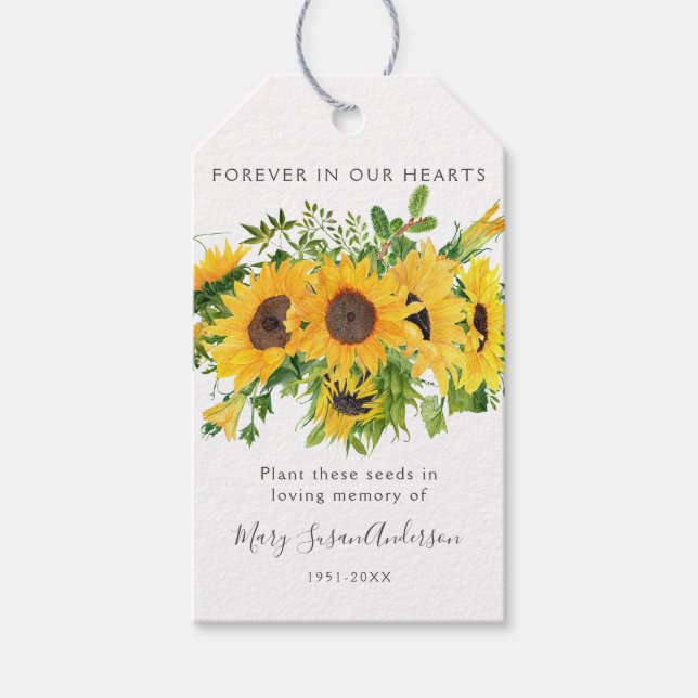 Sunflowers Seed Packet Memorial Funeral Favour Tag (Front)