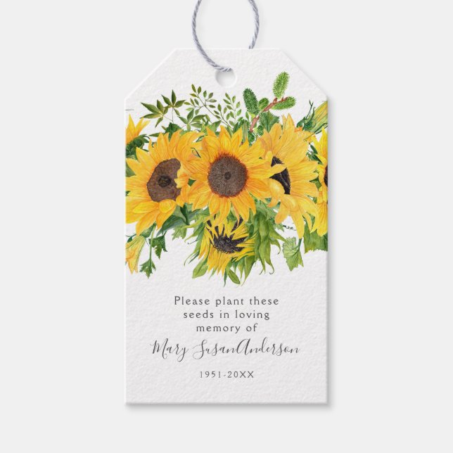 Sunflowers Seed Packet Memorial Funeral Favour Tag (Front)