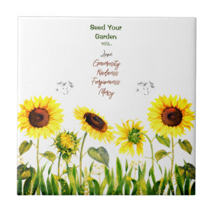     Sunflowers 'Seed Your Garden' Script Words  Ceramic Tile
