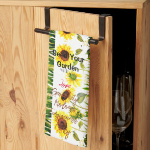 Sunflowers 'Seed Your Garden' Script Words Tea Towel