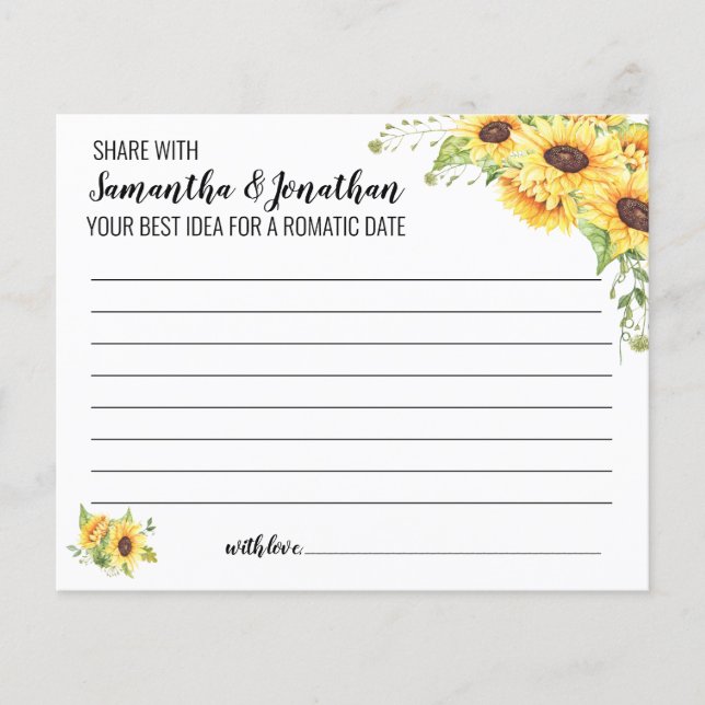 Sunflowers Share Date Idea Bridal Shower Card (Front)
