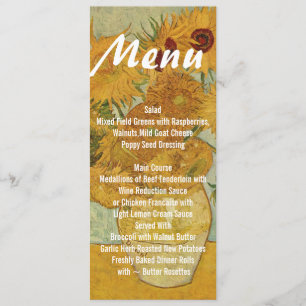 Sunflowers Skinny Wedding Table Menu