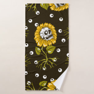 sunflowers skulls seamless pattern bath towel