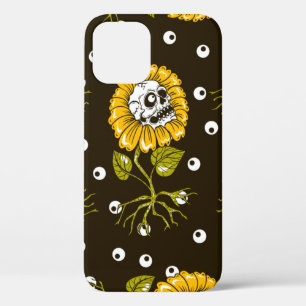 sunflowers skulls seamless pattern iPhone 12 case