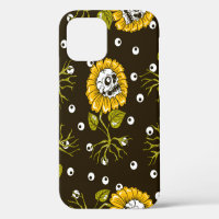 sunflowers skulls seamless pattern