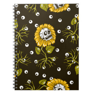 sunflowers skulls seamless pattern notebook