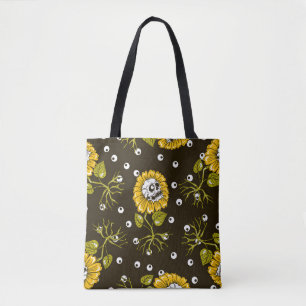 sunflowers skulls seamless pattern tote bag