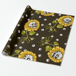 sunflowers skulls seamless pattern wrapping paper