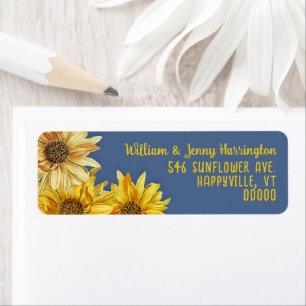 Sunflowers Slate Blue Return Address Labels 