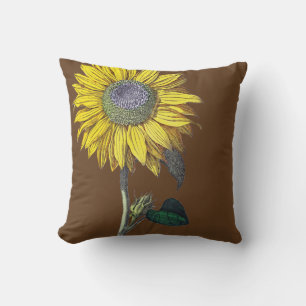 Sunflowers Solid Reversible on Solid Brown Cushion