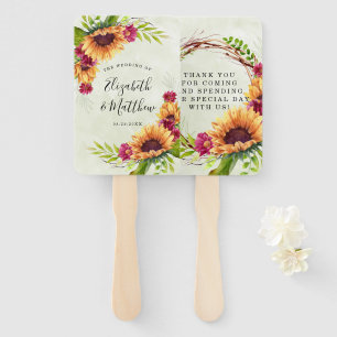 Sunflowers Spring Pink Floral Wedding Thank You Hand Fan