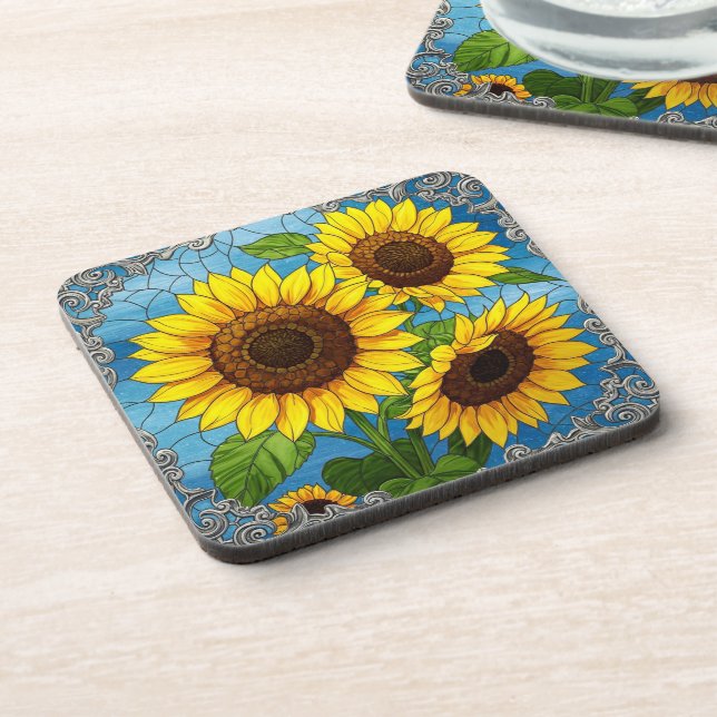 Sunflowers Stained Glass Illusion Jewellery Coaster (Left Side)