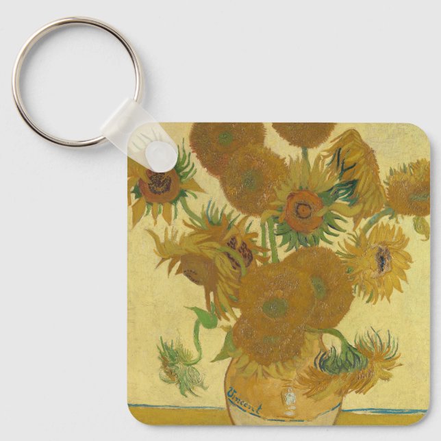 Sunflowers, Still Life Oil Painting, Van Gogh Key Ring (Front)