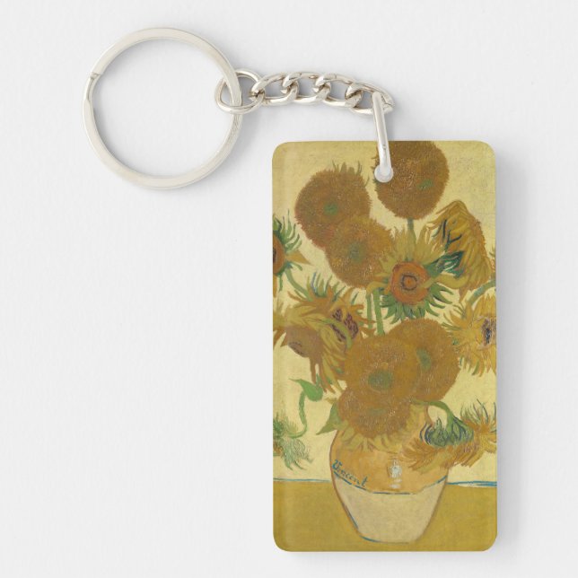Sunflowers, Still Life Oil Painting, Van Gogh Key Ring (Front)